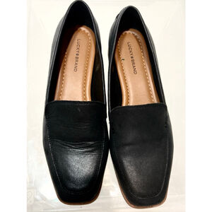 Lucky Brand Canyen Loafers Women's 8 1/2M Black Leather Slip On Square Toe